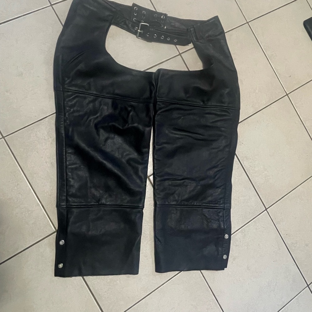 Fmc Black Leather Motorcycle Chaps